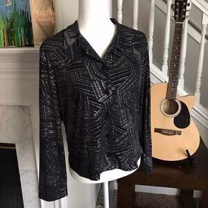 Vintage Sexy Black Glitter Long Sleeve Retro Blouse